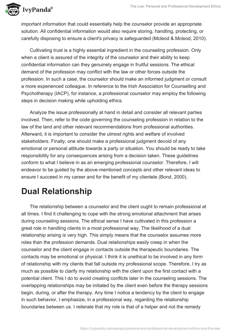 The Low: Personal and Professional Development Ethics. Page 5