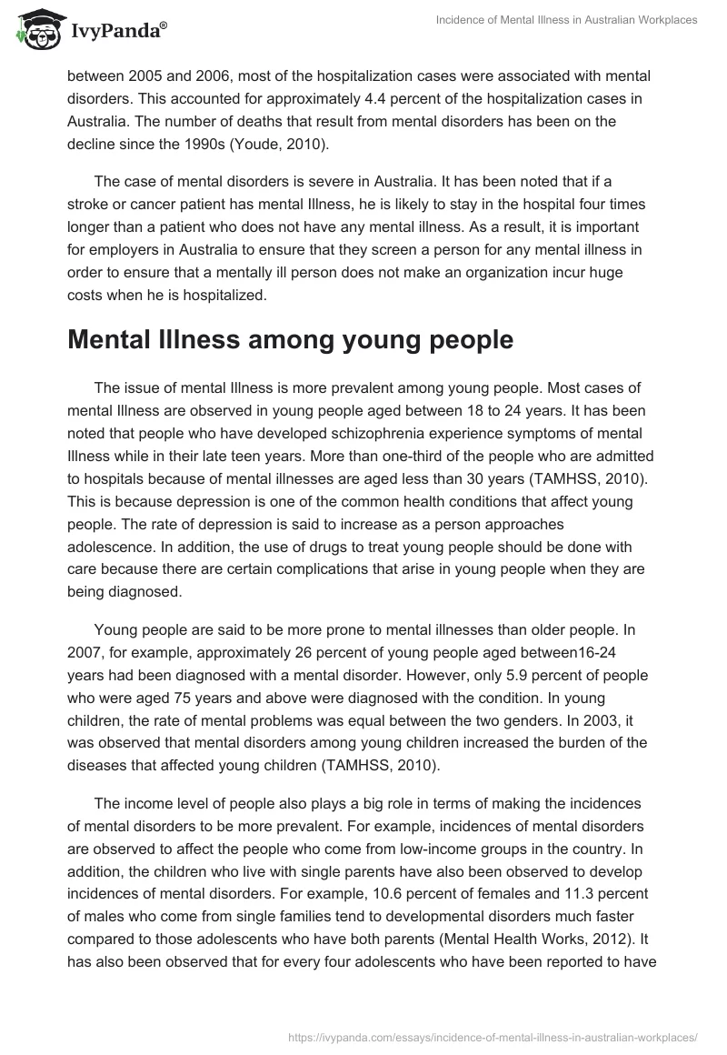 Incidence of Mental Illness in Australian Workplaces. Page 4