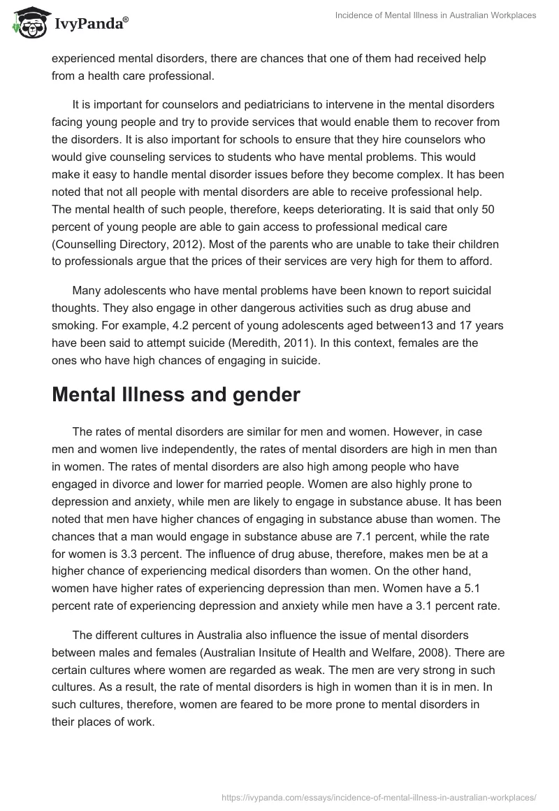 Incidence of Mental Illness in Australian Workplaces. Page 5