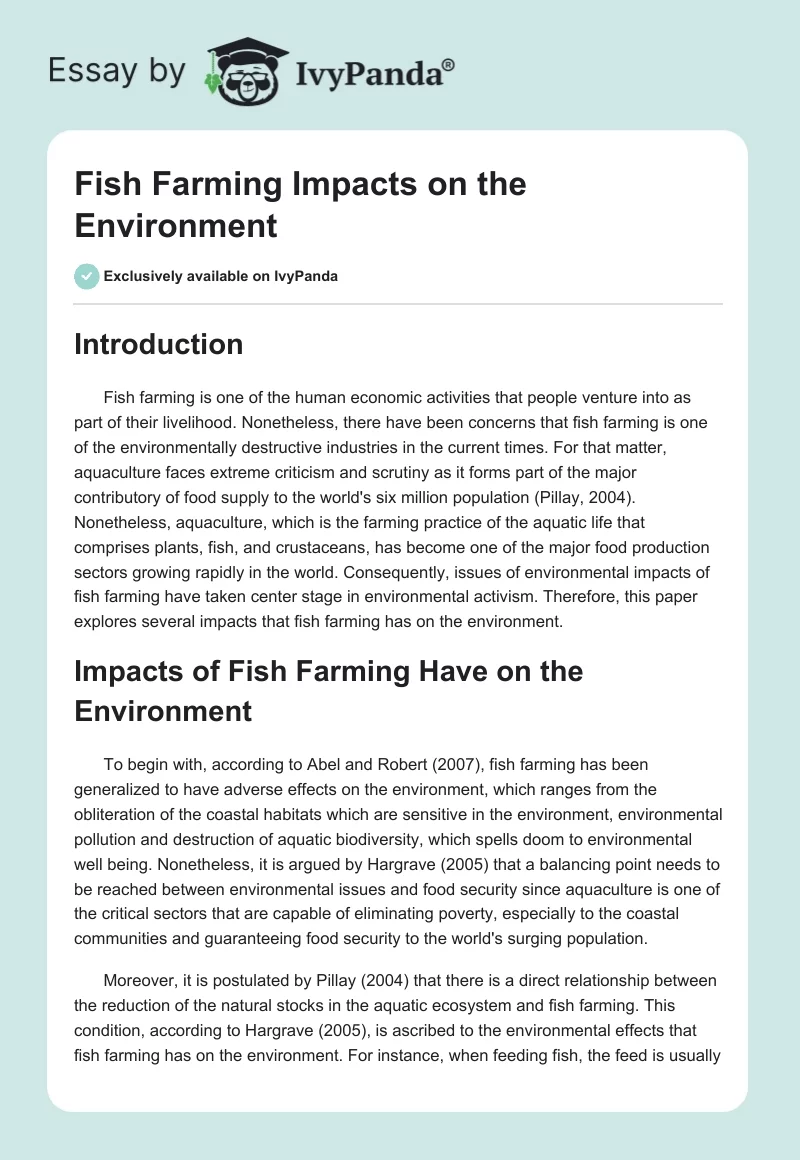 Fish Farming Impacts on the Environment. Page 1