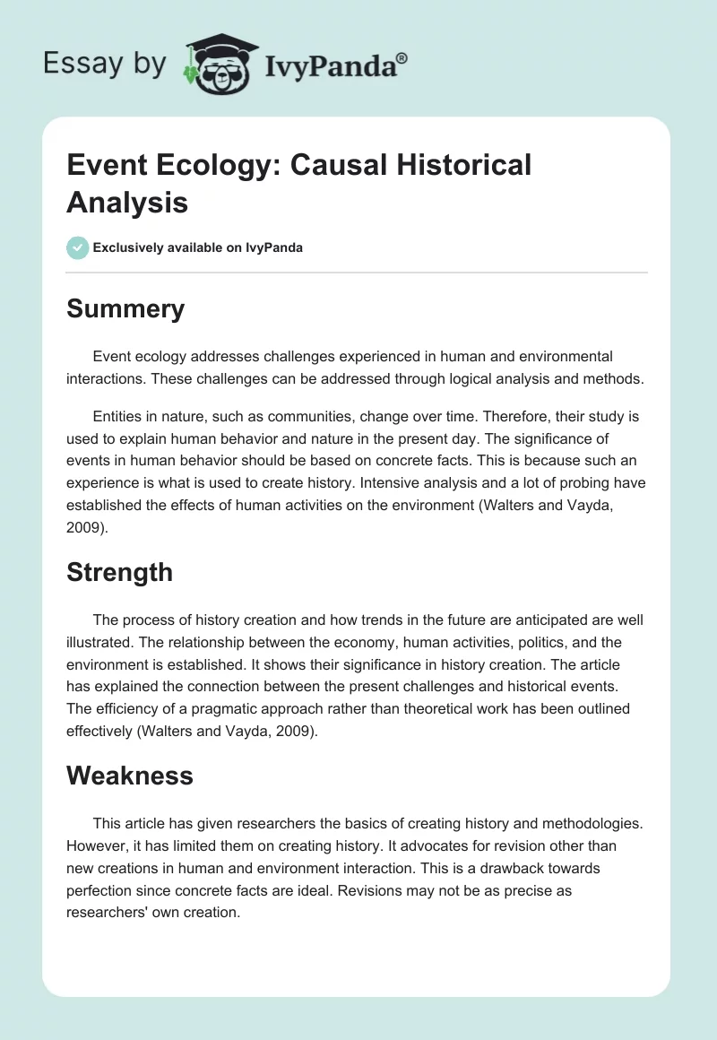 Event Ecology: Causal Historical Analysis. Page 1