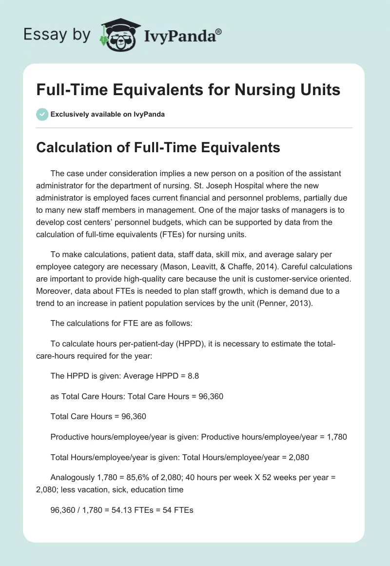 Full-Time Equivalents for Nursing Units. Page 1