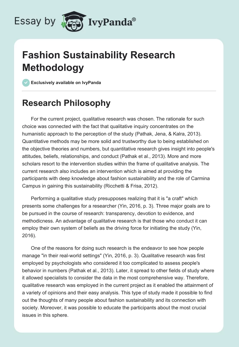 Fashion Sustainability Research Methodology. Page 1