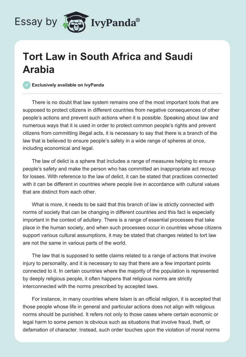 Tort Law in South Africa and Saudi Arabia. Page 1