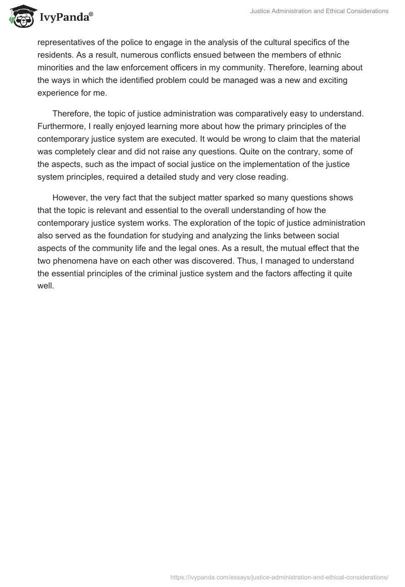 Justice Administration and Ethical Considerations. Page 2