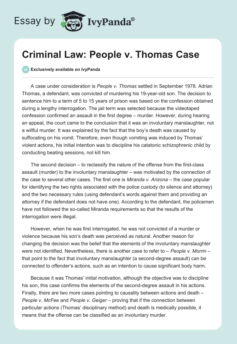 Criminal Law: People v. Thomas Case. Page 1