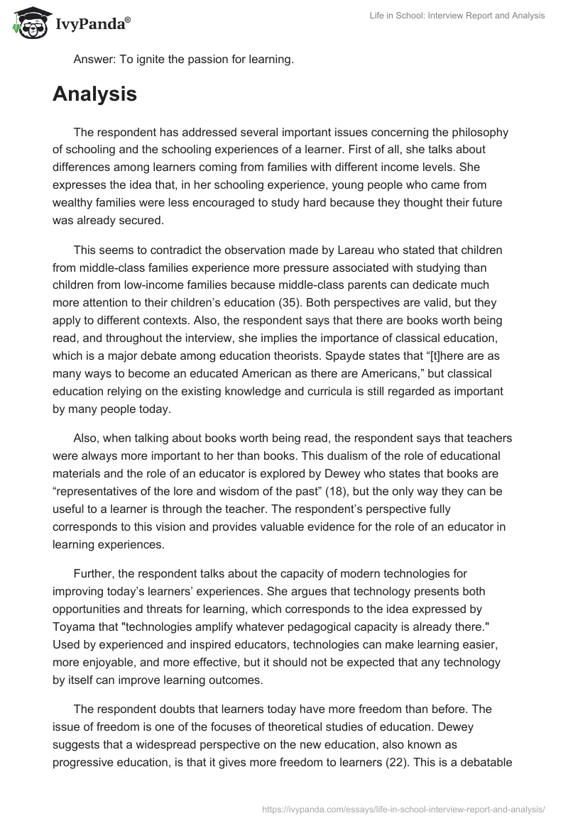Life in School: Interview Report and Analysis. Page 3