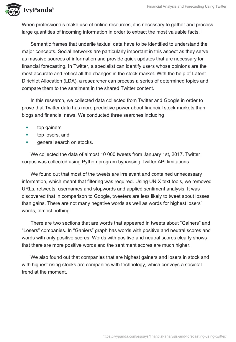 Financial Analysis and Forecasting Using Twitter. Page 2