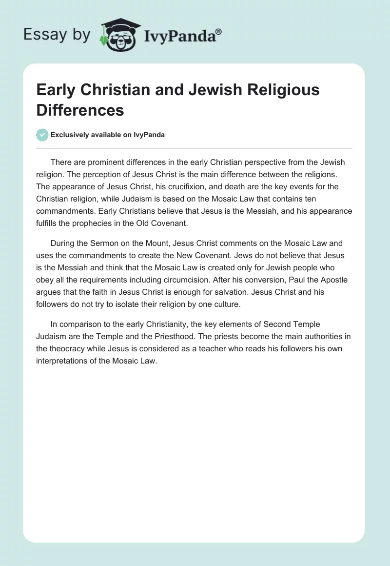 Early Christian and Jewish Religious Differences. Page 1