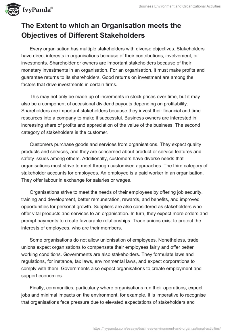 Business Environment and Organizational Activities. Page 2