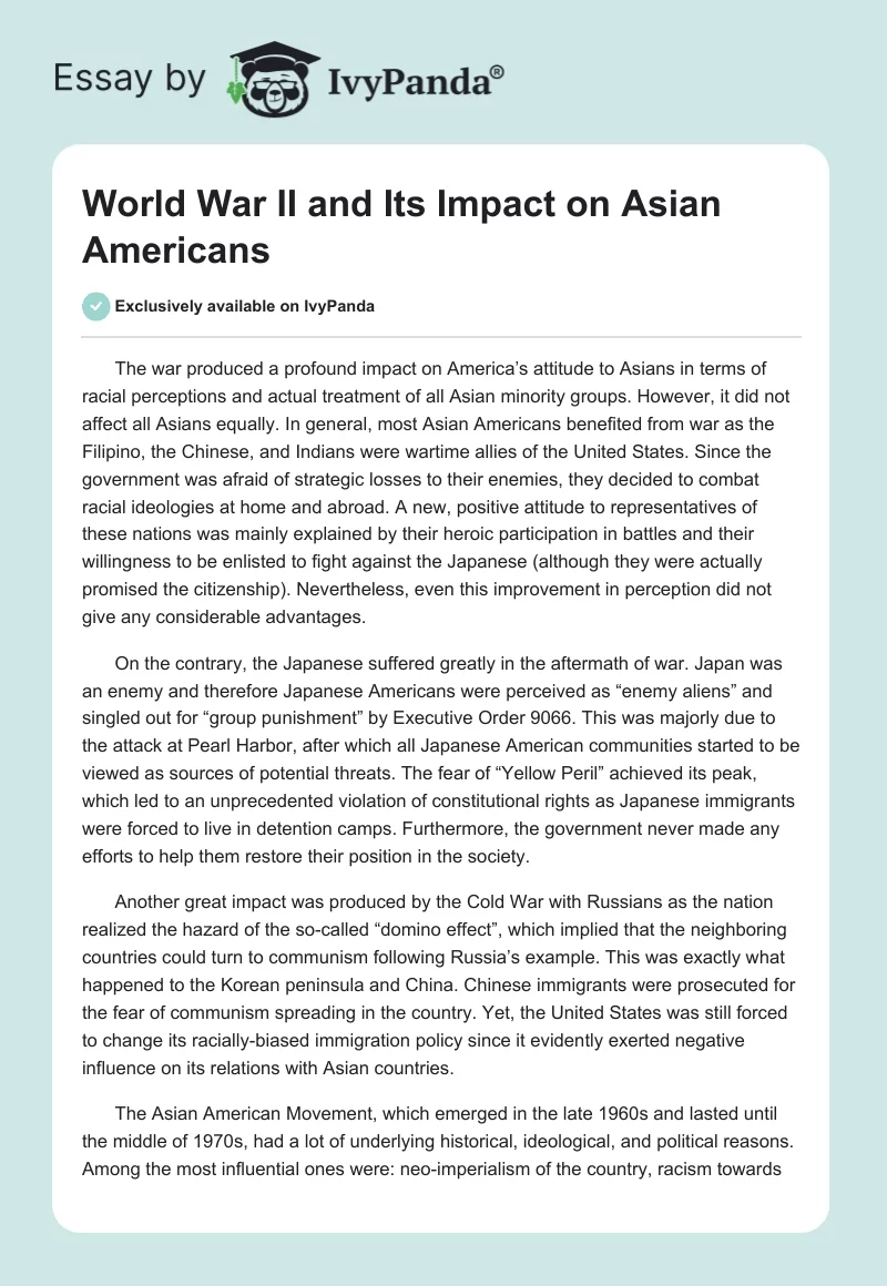 World War II and Its Impact on Asian Americans. Page 1