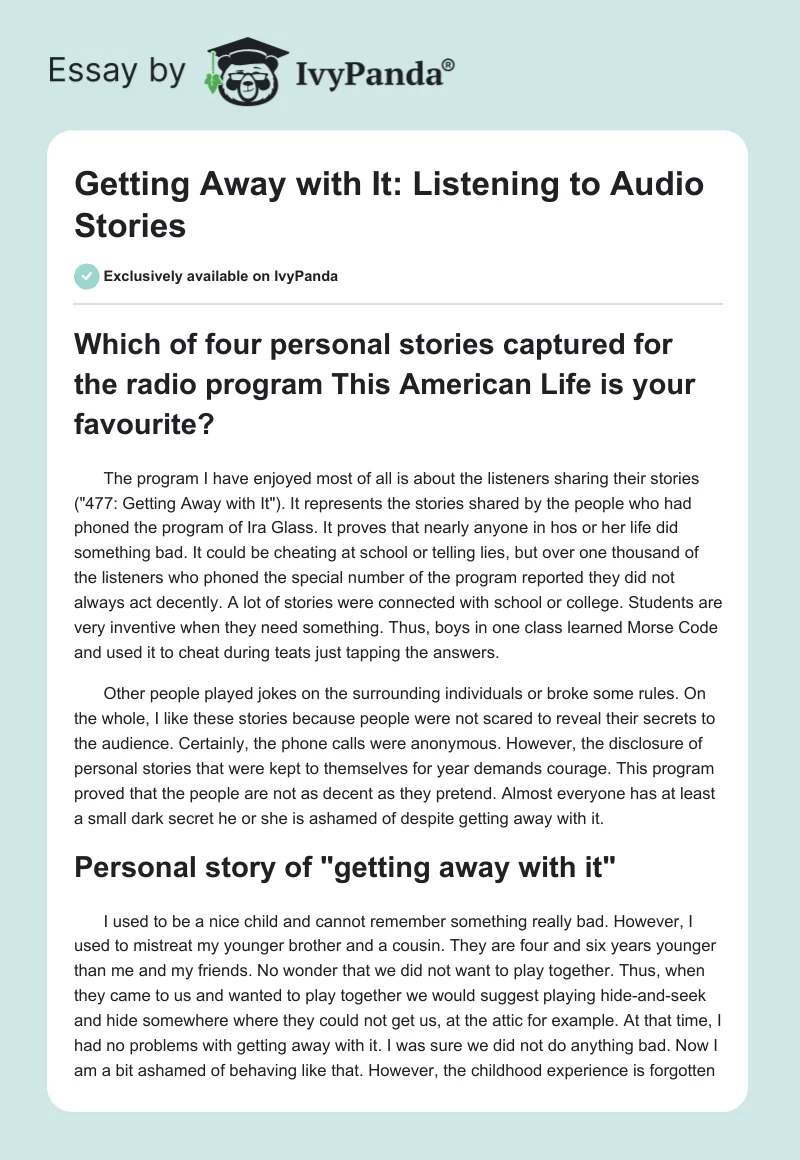 "Getting Away with It": Listening to Audio Stories. Page 1