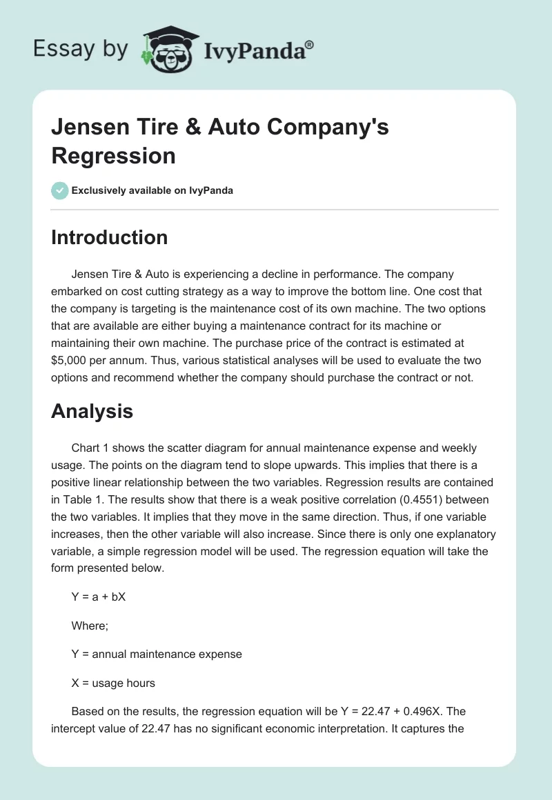 Jensen Tire & Auto Company's Regression. Page 1