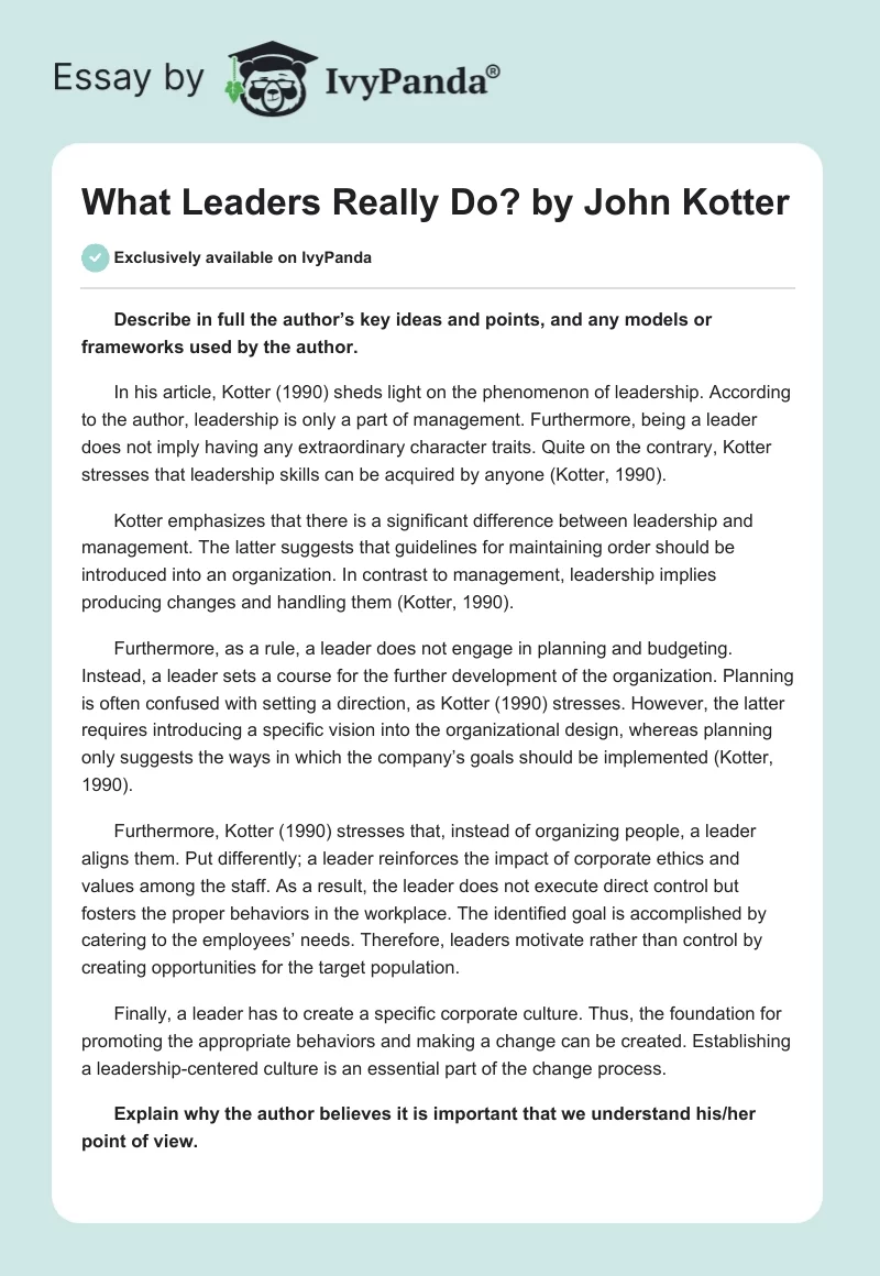 "What Leaders Really Do?" by John Kotter. Page 1