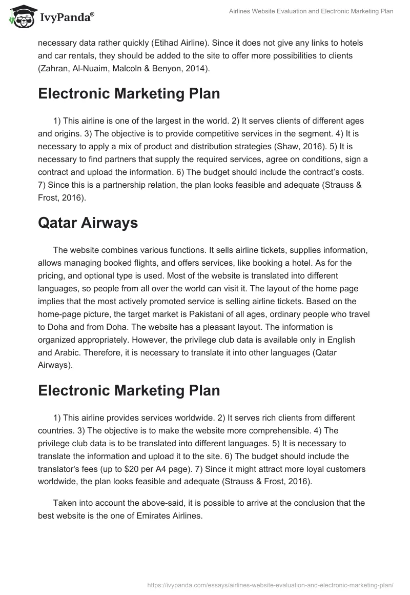 Airlines Website Evaluation and Electronic Marketing Plan. Page 2