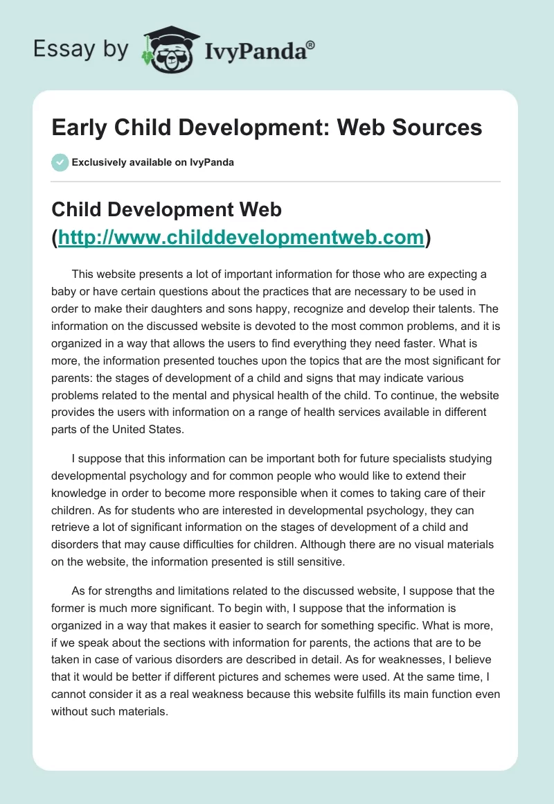 Child Development Web, ThinkersBox, and Parents Action Resources. Page 1