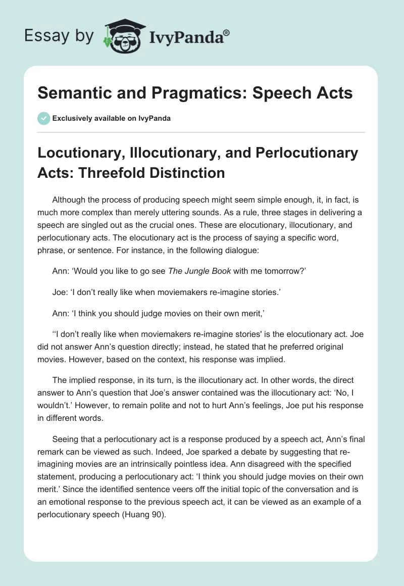 Semantic and Pragmatics: Speech Acts. Page 1