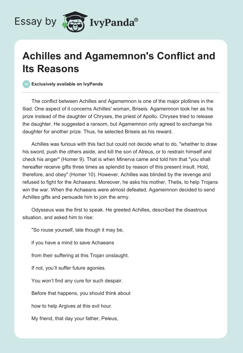 Achilles and Agamemnon's Conflict and Its Reasons. Page 1