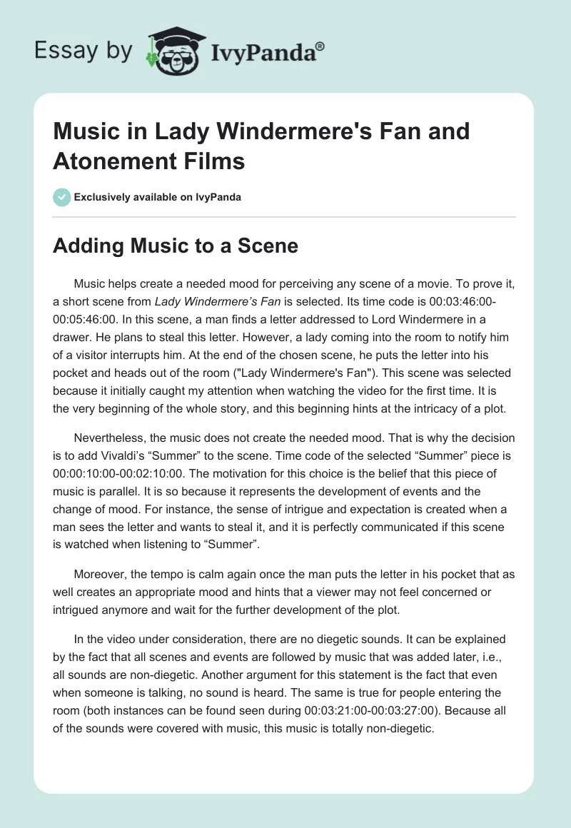 Music in "Lady Windermere's Fan" and "Atonement" Films. Page 1