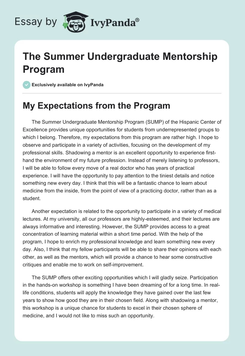 The Summer Undergraduate Mentorship Program. Page 1