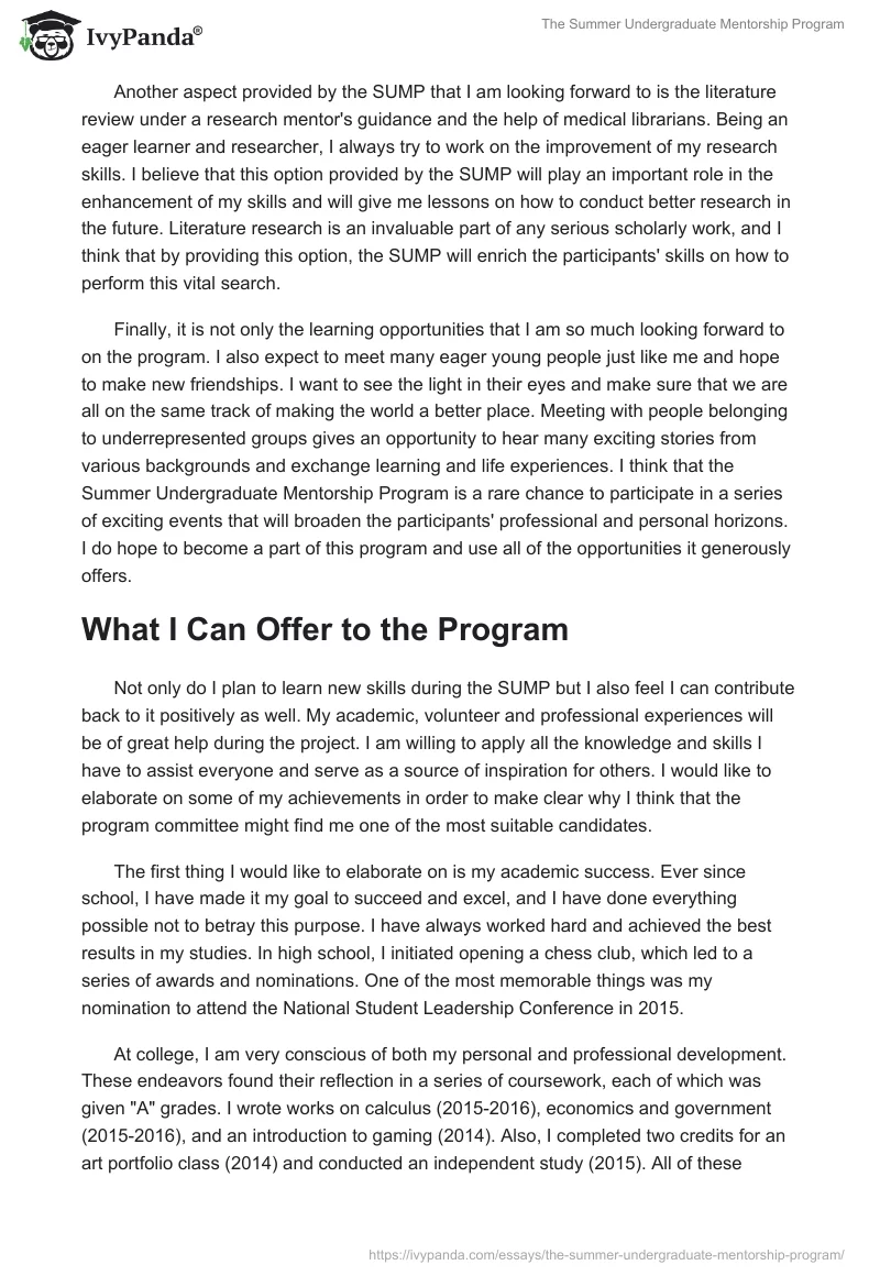 The Summer Undergraduate Mentorship Program. Page 2