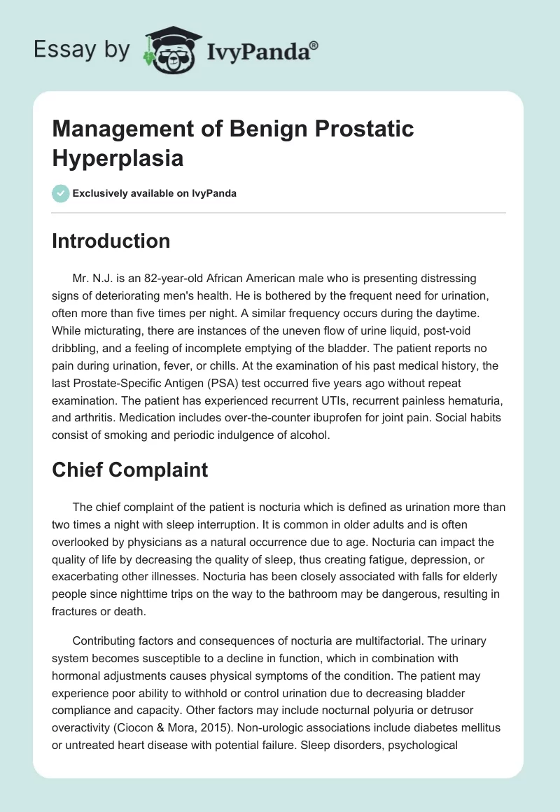 Management of Benign Prostatic Hyperplasia. Page 1