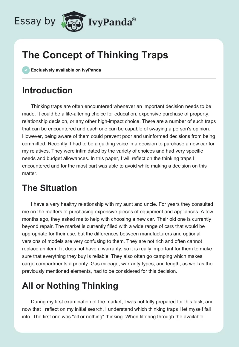 The Concept of Thinking Traps. Page 1