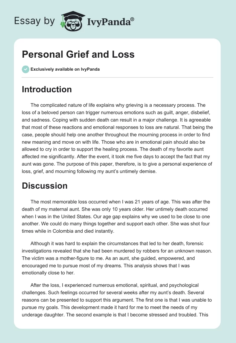 Personal Grief and Loss. Page 1