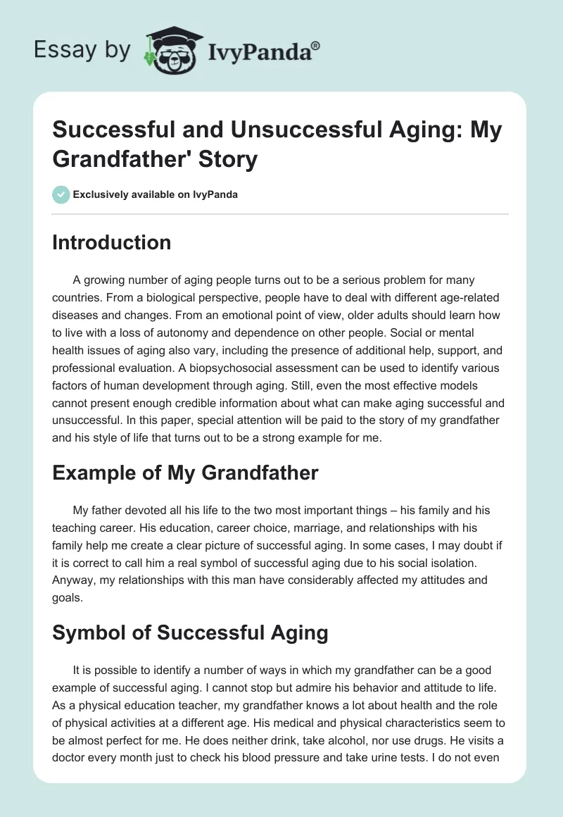 Successful and Unsuccessful Aging: My Grandfather' Story. Page 1