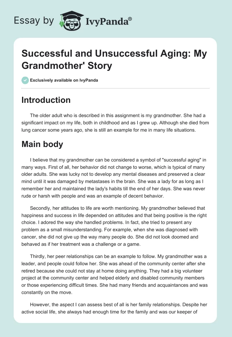 Successful and Unsuccessful Aging: My Grandmother' Story. Page 1