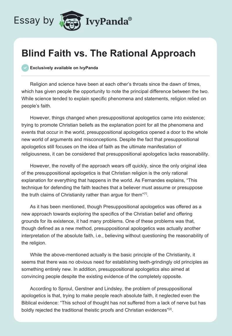 Blind Faith vs. the Rational Approach. Page 1