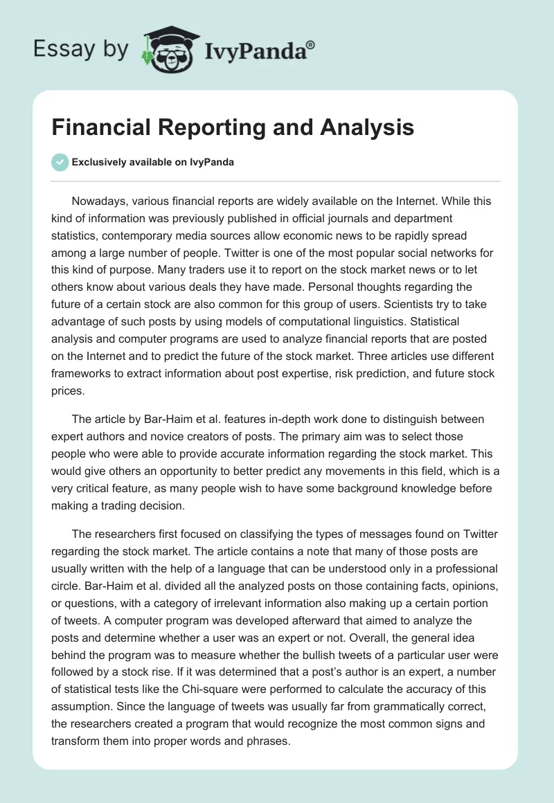 Financial Reporting and Analysis. Page 1