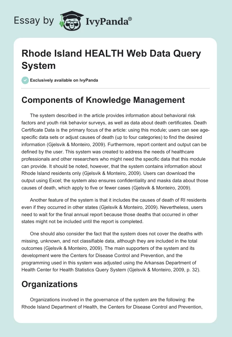 Rhode Island HEALTH Web Data Query System. Page 1