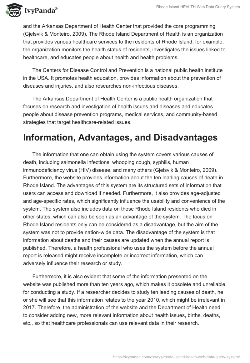 Rhode Island HEALTH Web Data Query System. Page 2
