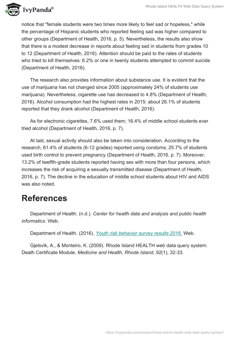 Rhode Island HEALTH Web Data Query System. Page 4