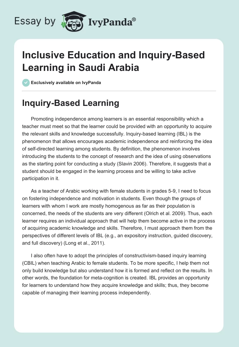 Inclusive Education and Inquiry-Based Learning in Saudi Arabia. Page 1
