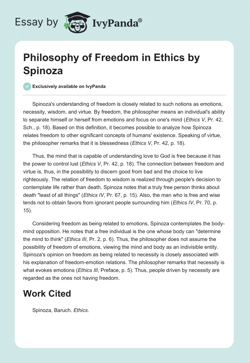 Philosophy of Freedom in "Ethics" by Spinoza. Page 1