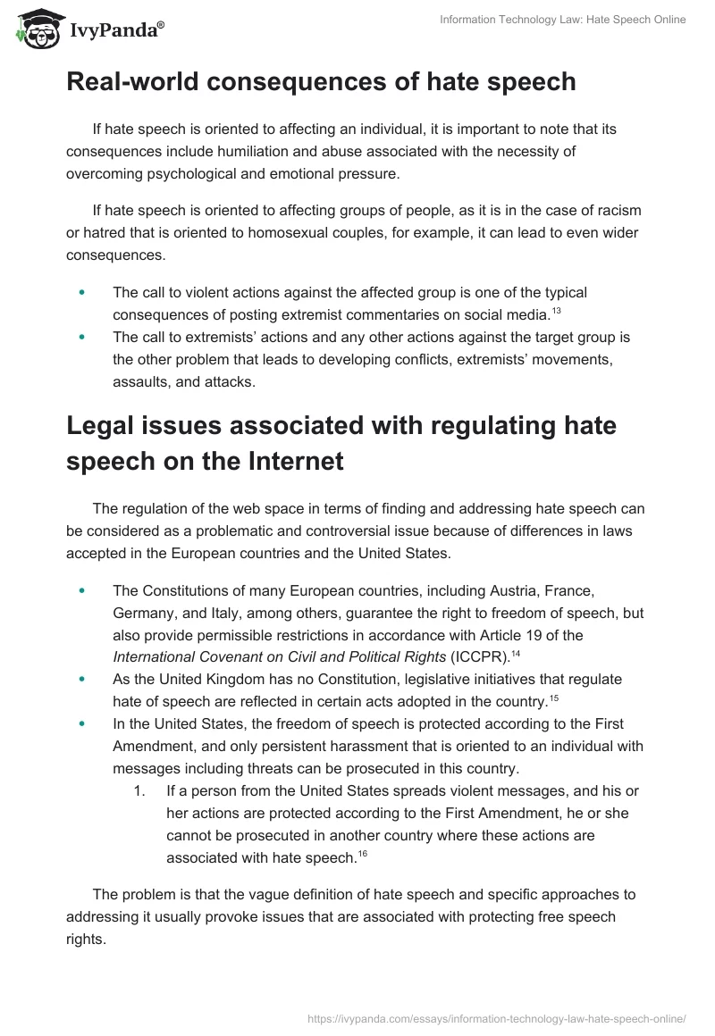 Information Technology Law: Hate Speech Online. Page 3