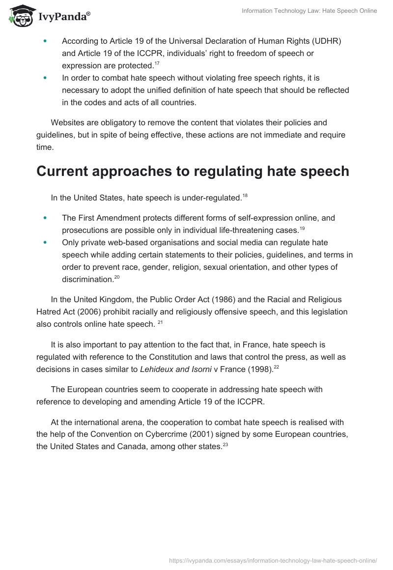 Information Technology Law: Hate Speech Online. Page 4