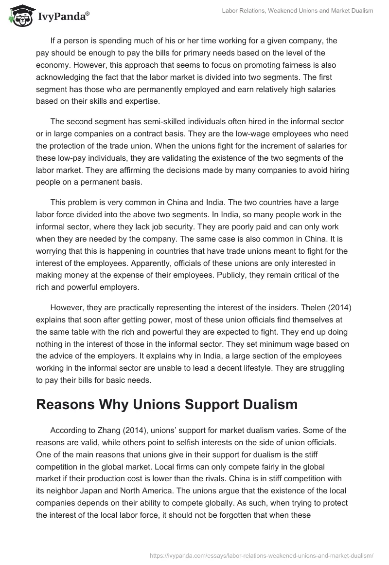 Labor Relations, Weakened Unions and Market Dualism. Page 2