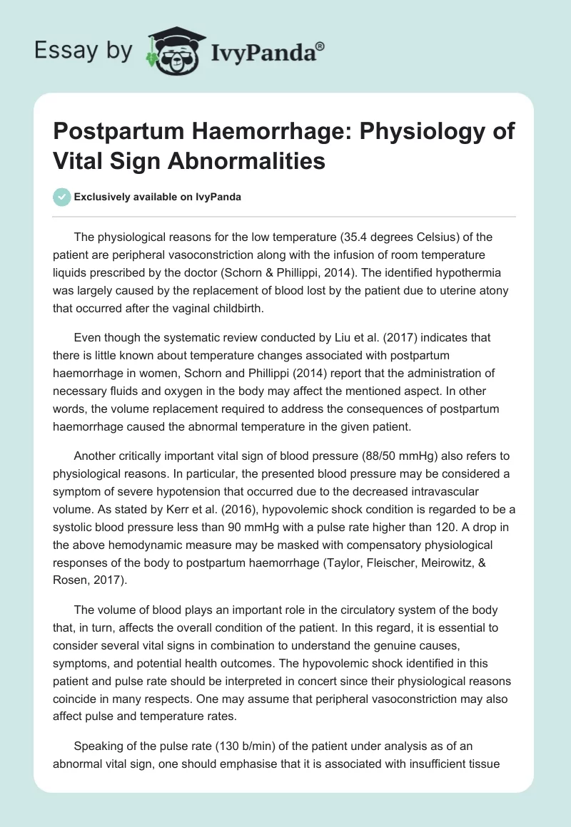 Postpartum Haemorrhage: Physiology of Vital Sign Abnormalities. Page 1