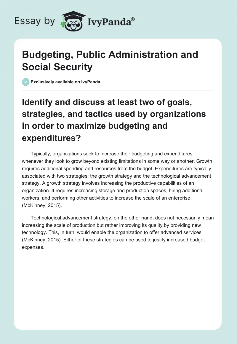 Budgeting, Public Administration and Social Security. Page 1
