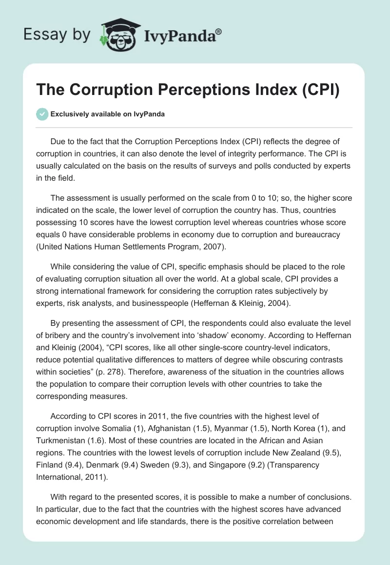 The Corruption Perceptions Index (CPI). Page 1