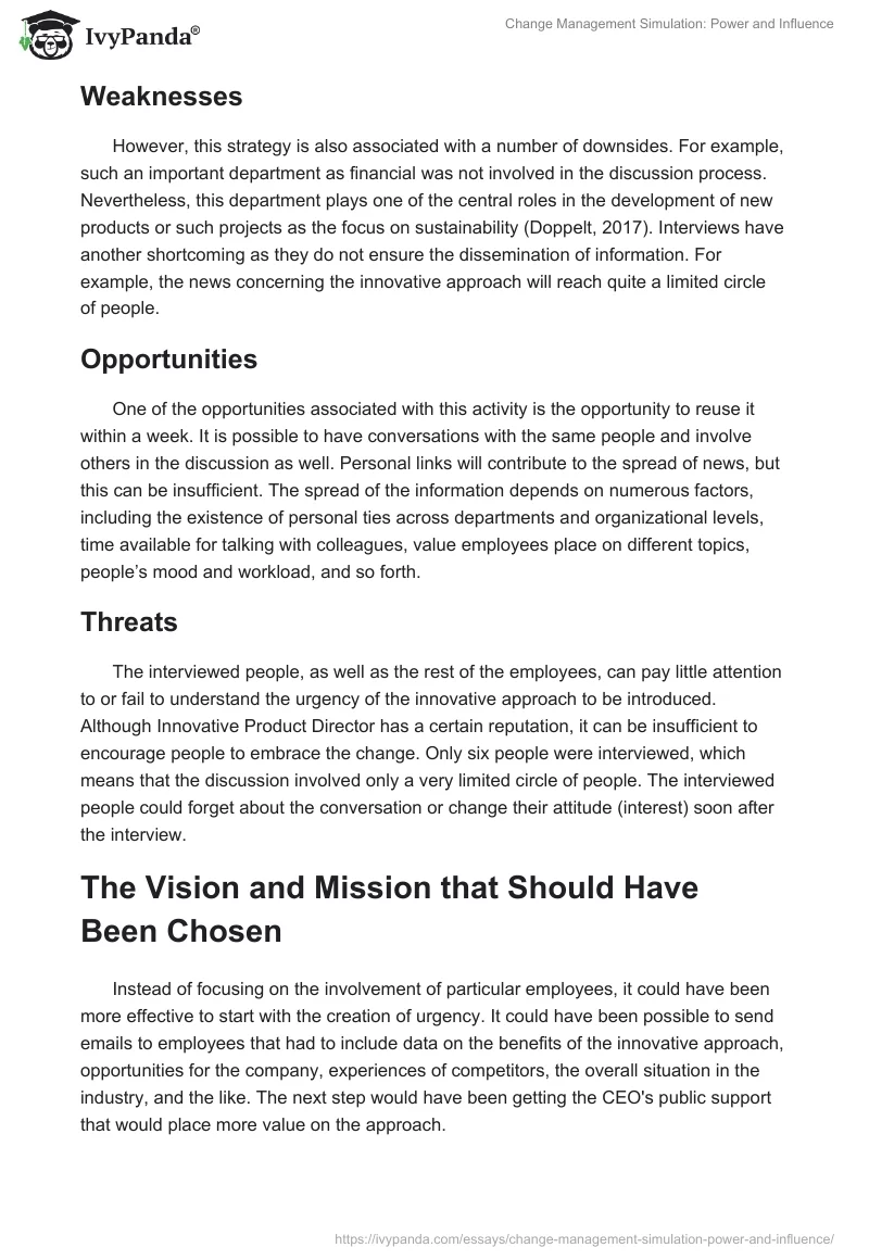 Change Management Simulation: Power and Influence. Page 2