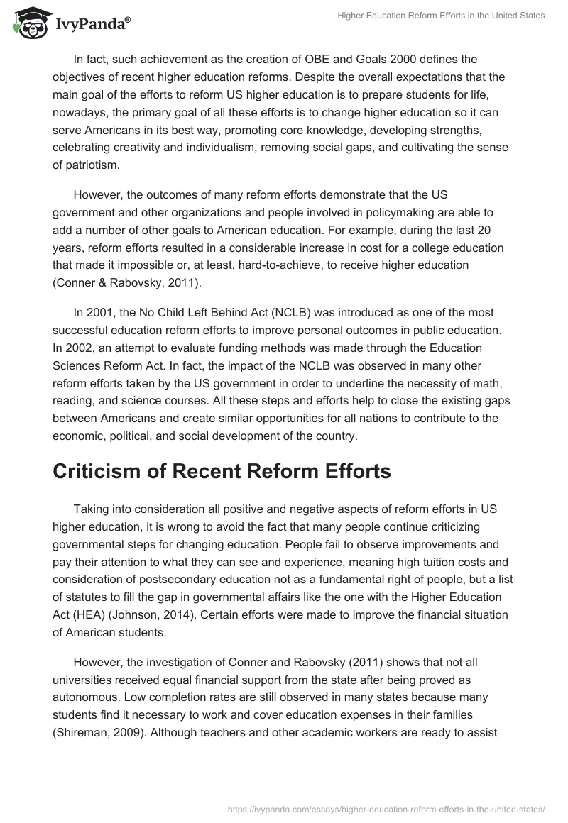 Higher Education Reform Efforts in the United States. Page 2