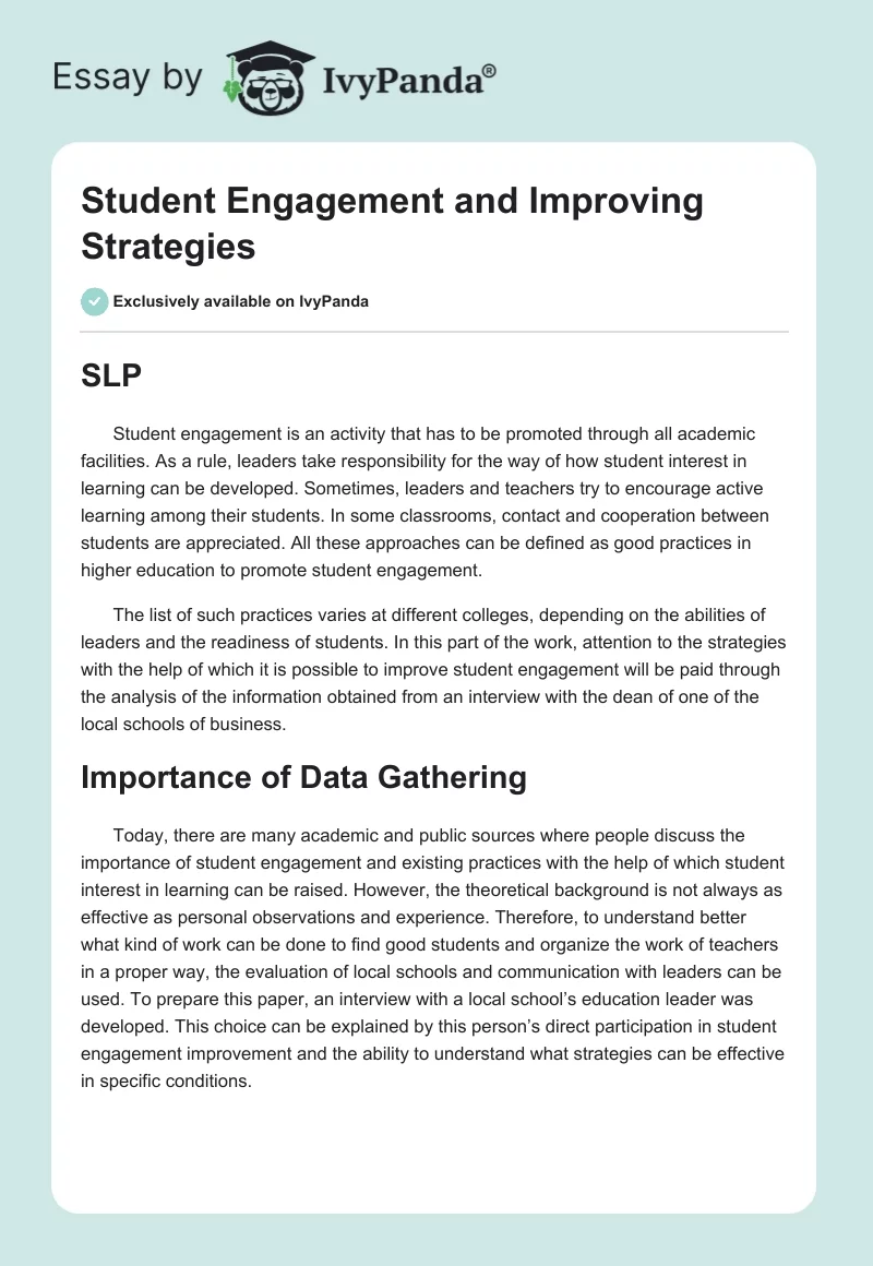 Student Engagement and Improving Strategies. Page 1