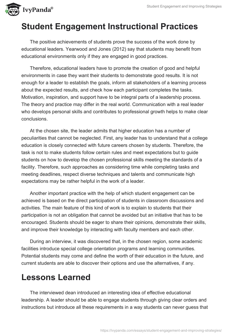 Student Engagement and Improving Strategies. Page 2