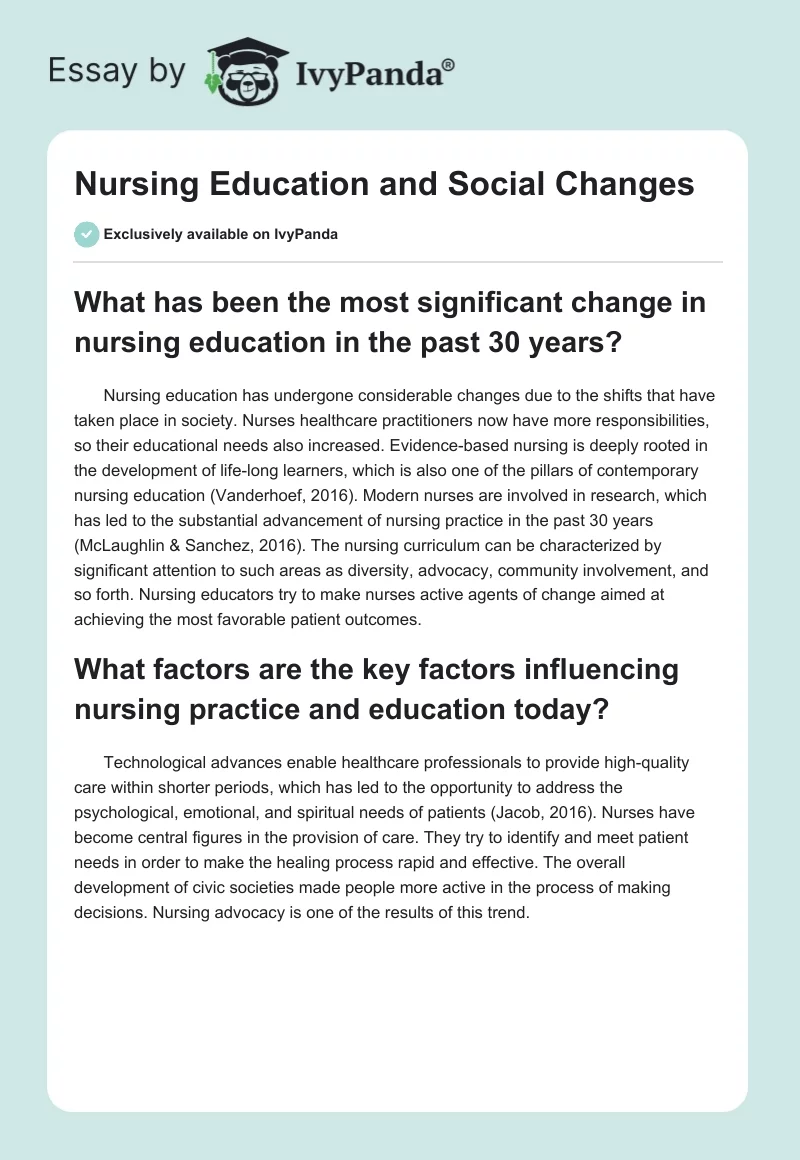Nursing Education and Social Changes. Page 1