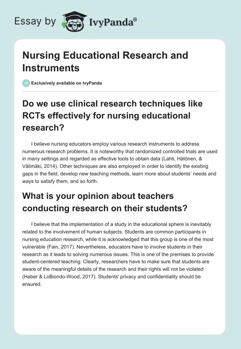 Nursing Educational Research and Instruments. Page 1