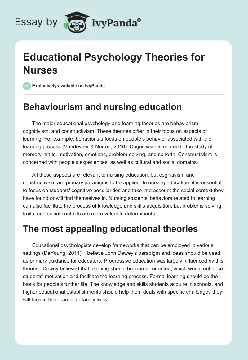 Educational Psychology Theories for Nurses. Page 1